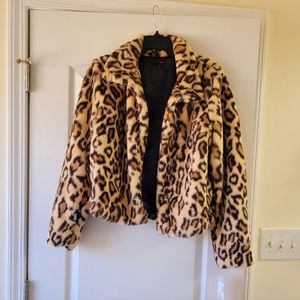 BONGO Leopard Print Faux Fur Jacket Size L
